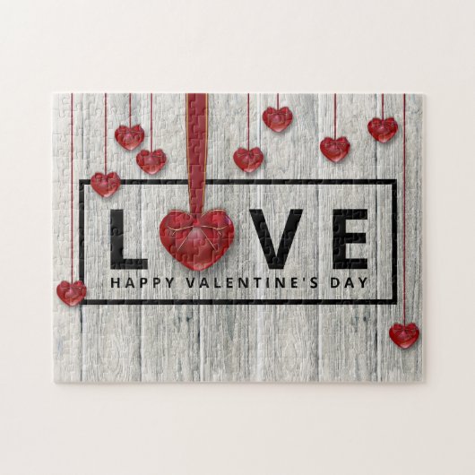 Rustisch hout Moderne Valentijnsdag LOVE Red Heart Legpuzzel (Horizontaal)
