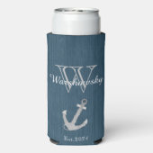 Rustisch hout Nautical Blue Anchor Monogram (Seltzer Achterkant)