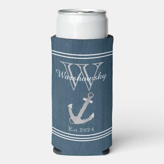Rustisch hout Nautical Blue Anchor Monogram (Seltzer Voorkant)