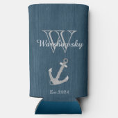 Rustisch hout Nautical Blue Anchor Monogram (Achterkant)