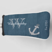 Rustisch hout Nautical Blue Anchor Monogram Golfheadcover (Voorkant)