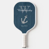 Rustisch hout Nautical Blue Anchor Monogram Pickleball Paddle (Achterkant)