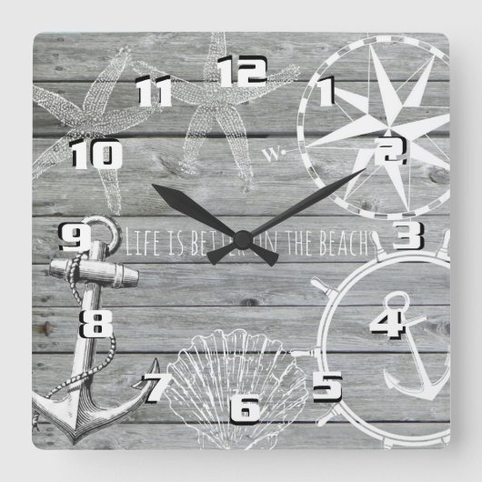 Rustisch hout  Nautical Theme Life is beter Vierkante Klok (Voorkant)