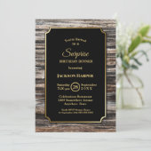 Rustisch hout Surprise Birthday Dinner Kaart (Staand voorkant)