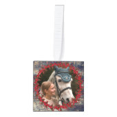 Rustisch hout Traditioneel paardenpet 4 Foto Kubus Ornament (Voorkant)