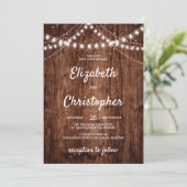 Rustisch houten boho String Lights bruiloft Kaart (Staand voorkant)