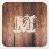 Rustisch Initiaal met monogrammatisch hout Vierkante Kartonnen Onderzetter (Voorkant)