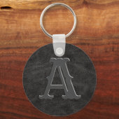 Rustisch Initiaal van Monogram zwart leder Sleutelhanger (Voorkant)