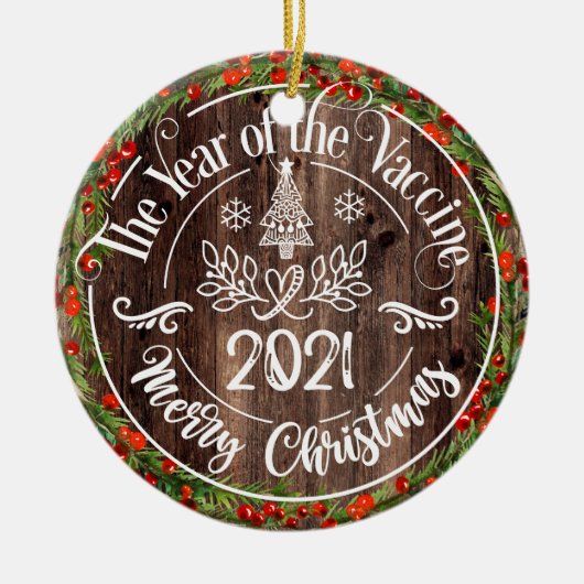 Rustisch jaar van het vaccin 2021 Kerstmis Keramisch Ornament (Voorkant)