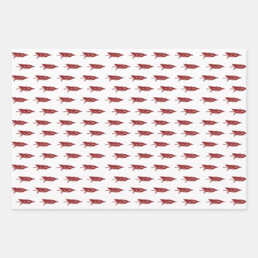 Rustisch kerstboompatroon in land, rood en wit inpakpapier vel (Voorkant 2)