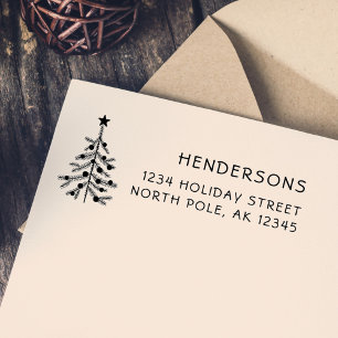 Rustisch kerstboomruitadres rubberstempel