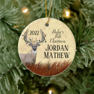 Rustisch kerstkeramisch Ornament met Deer First