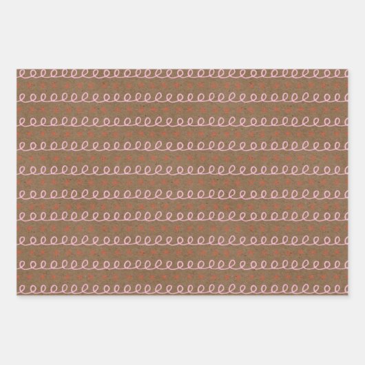 Rustisch kerstpapier met rood en roze pink inpakpapier vel (Voorkant 3)