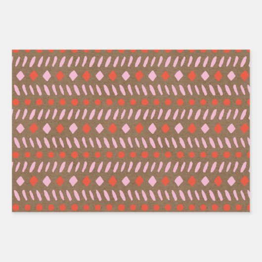 Rustisch kerstpapier met rood en roze pink inpakpapier vel (Voorkant)