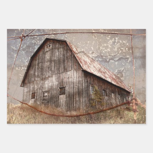 Rustisch land Barn Texture Grey Sky Inpakpapier Vel (Voorkant 3)