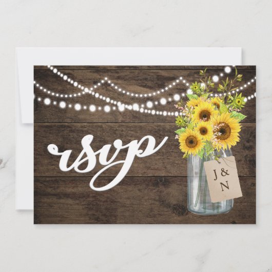 Rustisch land Barn Wedding Sunflower Mason Jar Kaart (Voorkant)