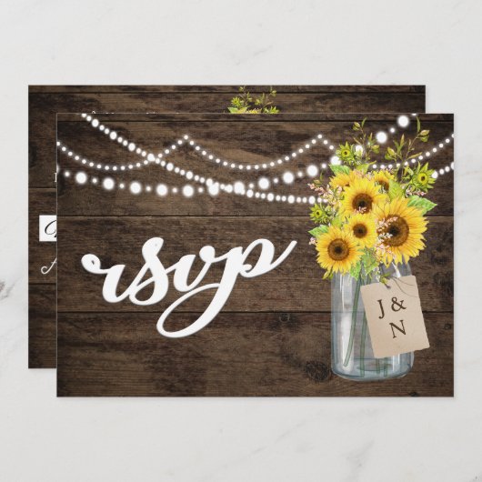 Rustisch land Barn Wedding Sunflower Mason Jar Kaart (Voorkant / Achterkant)