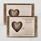Rustisch land Barn Wood Love Heart Wedding RSVP (Voorkant / Achterkant)