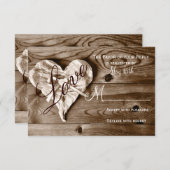 Rustisch land Barn Wood Love Heart Wedding RSVP (Voorkant / Achterkant)