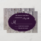 Rustisch land Barn Wood Paars Wedding RSVP (Voorkant / Achterkant)