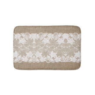 Rustisch land: beige burlap en witte kant badmat