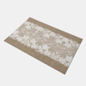 Rustisch land: beige burlap en witte kant deurmat (Schuin)