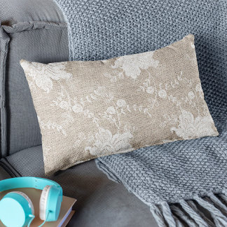 Rustisch land: beige burlap en witte kant kussen