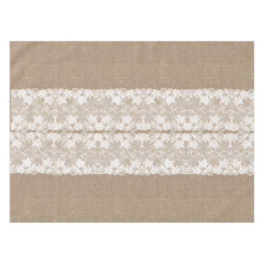 Rustisch land:  beige burlap en witte kant tafelkleed (Voorkant (Horizontaal))
