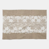 Rustisch land:  beige burlap en witte kant theedoek (Horizontaal)