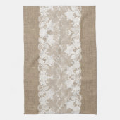Rustisch land:  beige burlap en witte kant theedoek (Verticaal)
