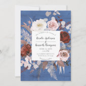 Rustisch Land Blue Wood Floral Bloom Wedding Kaart (Voorkant)