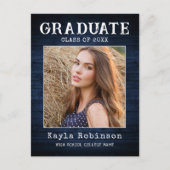 Rustisch Land Blue Wood Plank Foto Afstuderen Briefkaart (Voorkant)