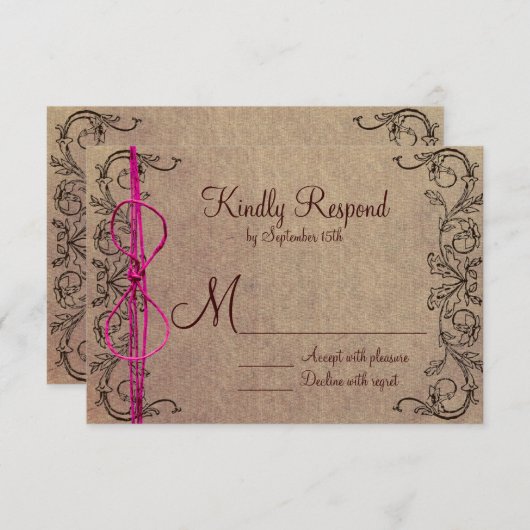 Rustisch land bruin roze bruiloft RSVP (Voorkant / Achterkant)