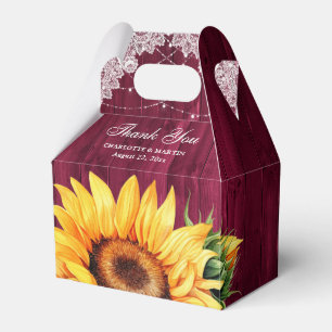 Rustisch land Burgundy Wood Sunflower Wedding Bedankdoosjes