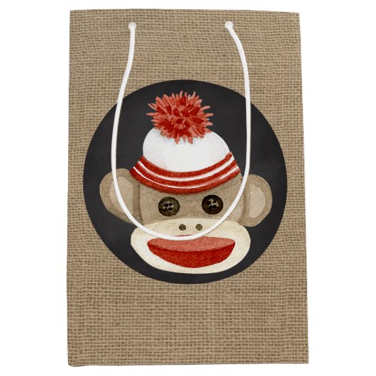 Rustisch land Burlap Birthday Sock Monkey Medium Cadeauzakje (Voorkant)