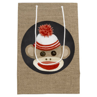 Rustisch land Burlap Birthday Sock Monkey Medium Cadeauzakje