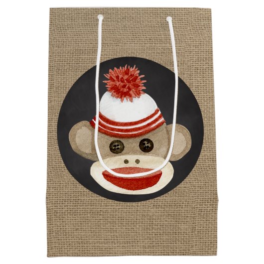 Rustisch land Burlap Birthday Sock Monkey Medium Cadeauzakje (Achterkant)