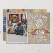 Rustisch land Burlap Boho Wildflower Wedding Save The Date (Voorkant / Achterkant)