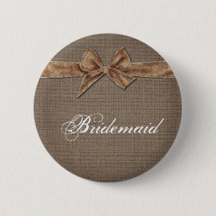Rustisch land Burlap Bow Bridesmaid Ronde Button 5,7 Cm