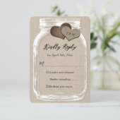 Rustisch land Burlap Heart Mason Jar Wedding RSVP (Staand voorkant)