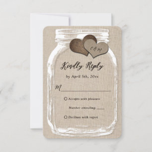 Rustisch land Burlap Heart Mason Jar Wedding RSVP