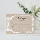 Rustisch land Burlap Heart Mason Jar Wedding RSVP (Staand voorkant)