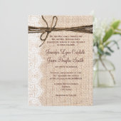 Rustisch land Burlap Lace Twine Wedding Invites Kaart (Staand voorkant)