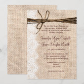 Rustisch land Burlap Lace Twine Wedding Invites Kaart (Voorkant / Achterkant)