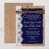 Rustisch land Burlap Lace Twine Wedding Invites Kaart (Voorkant / Achterkant)