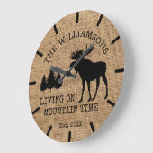 Rustisch land Burlap Living Mountain Time Moose Grote Klok (Hoek)