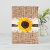 Rustisch land Burlap Sunflower Lace Wedding Kaart (Staand voorkant)