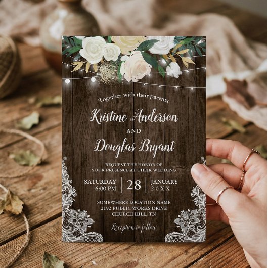 Rustisch land Chic Floral String Lights Wedding Kaart