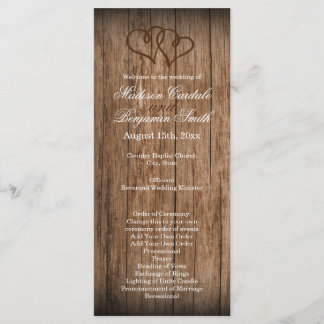 Rustisch Land Double Hearts Wood Wedding Program Programma