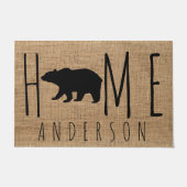Rustisch Land Faux Burlap Black Beer Familienaam Deurmat (Voorkant)